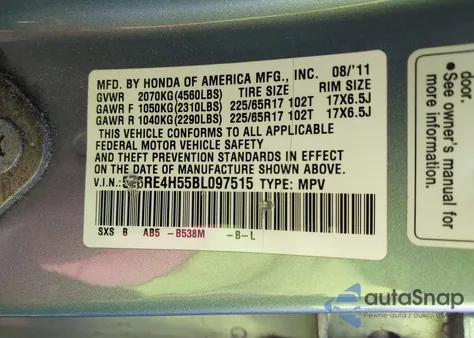 2011 Honda Cr-V Ex z USA, uszkodzony, nr VIN 5J6RE4H55BL097515